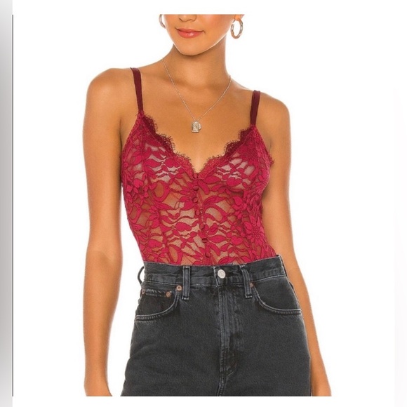 NWT Free People Intimately Bedroom Date Lace
Bodysuit Red . Size Medium - Picture 1 of 13
